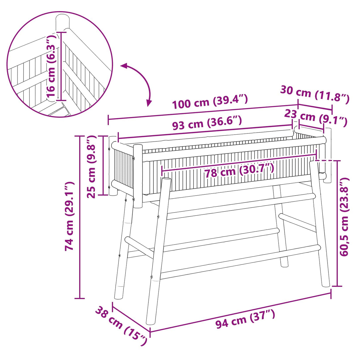 Garden Planter with Holder Natural 100 x 38 x 74 cm Bamboo
