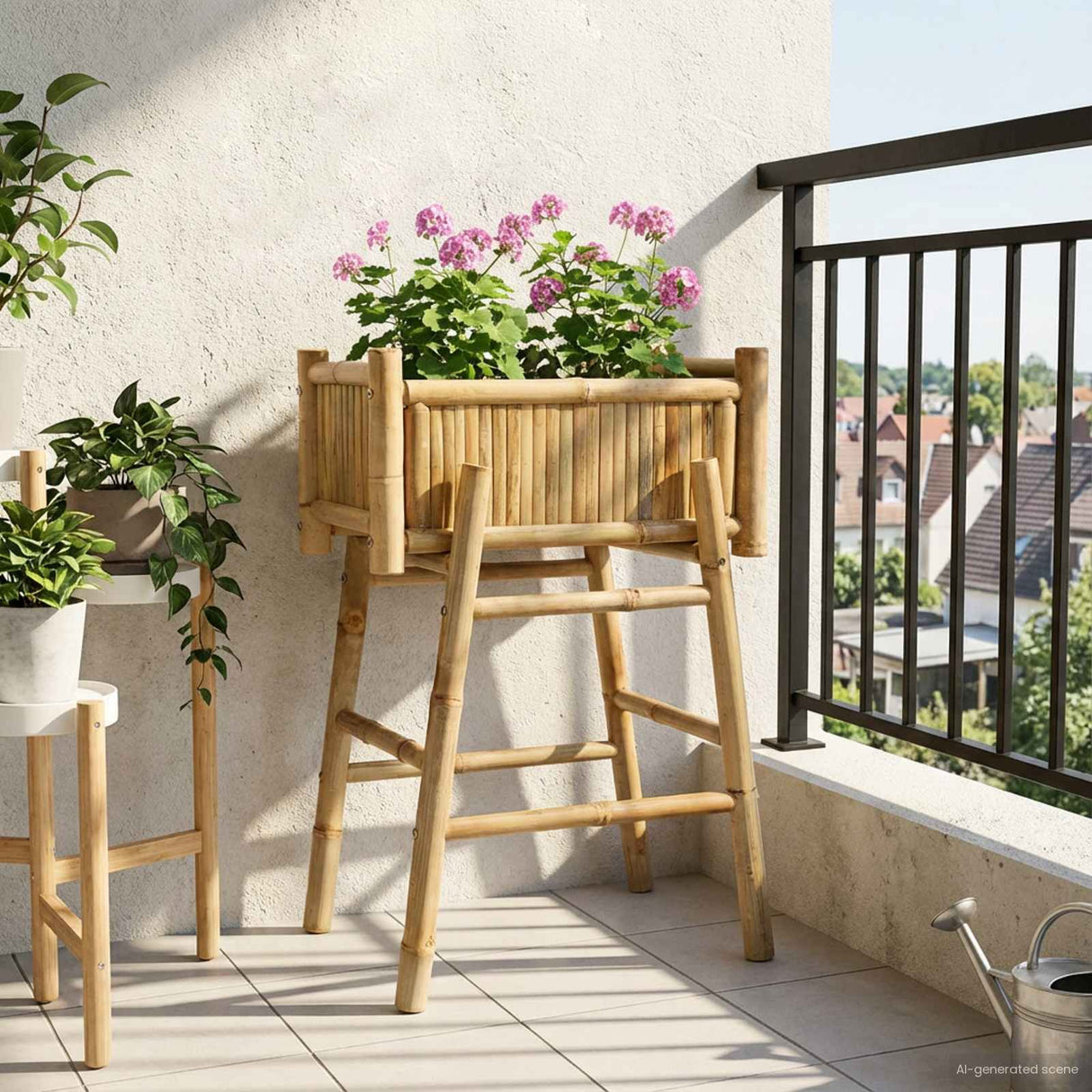 Garden Planter with Holder Natural 50 x 38 x 74 cm Bamboo