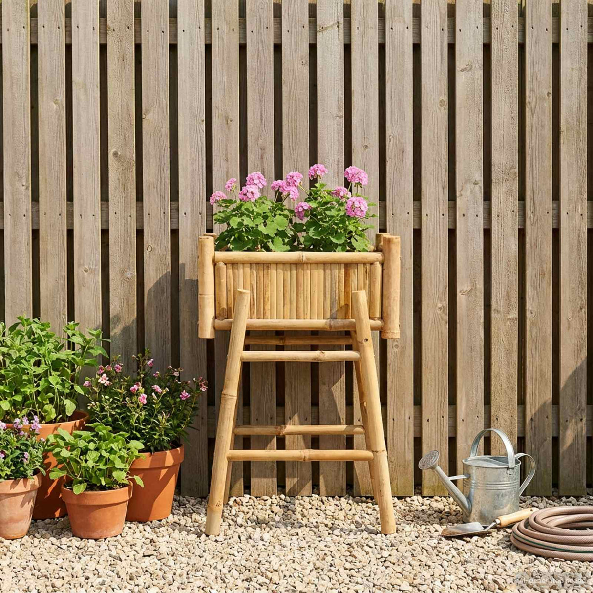 Garden Planter with Holder Natural 50 x 38 x 74 cm Bamboo