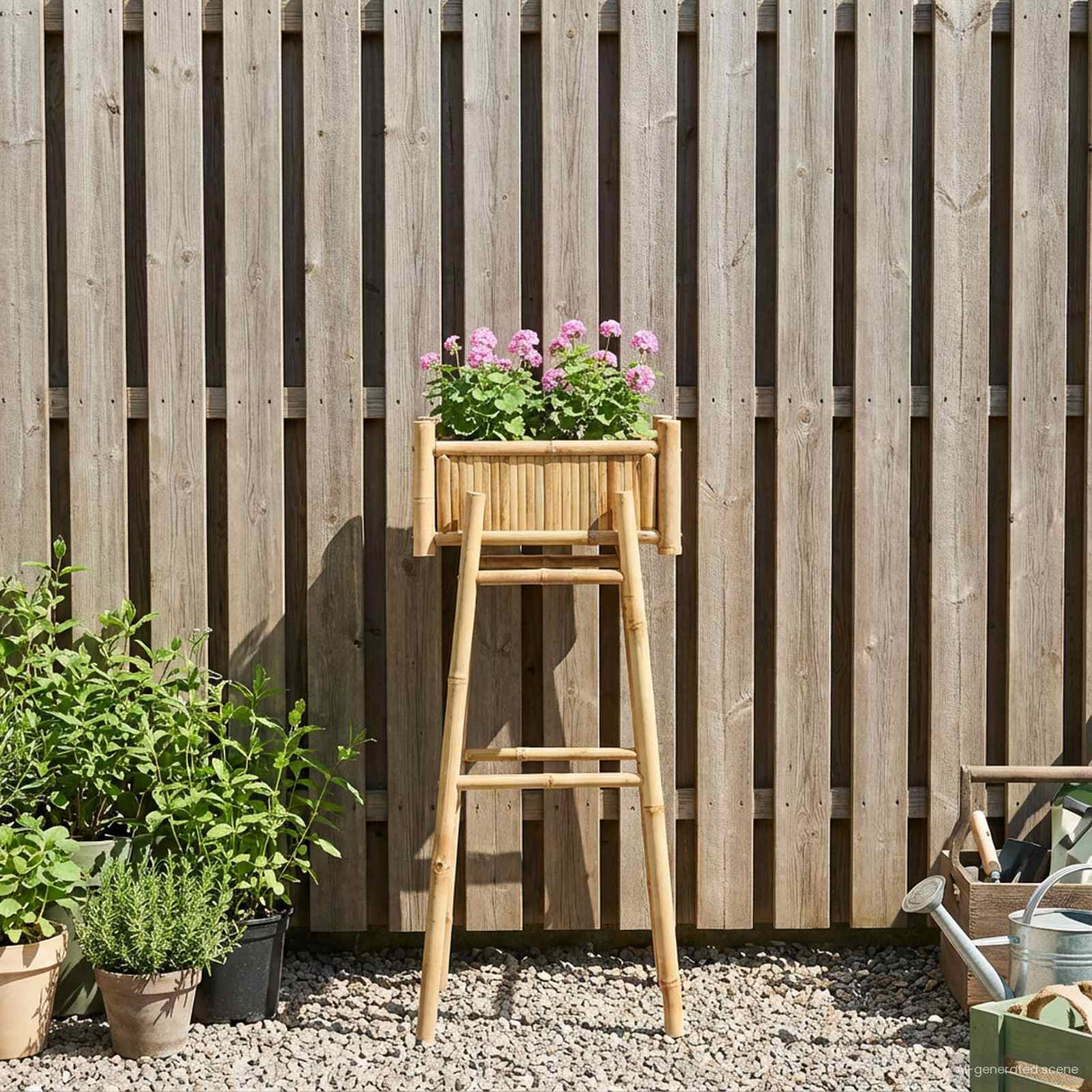 Garden Planter with Holder Natural 50 x 38 x 114 cm Bamboo
