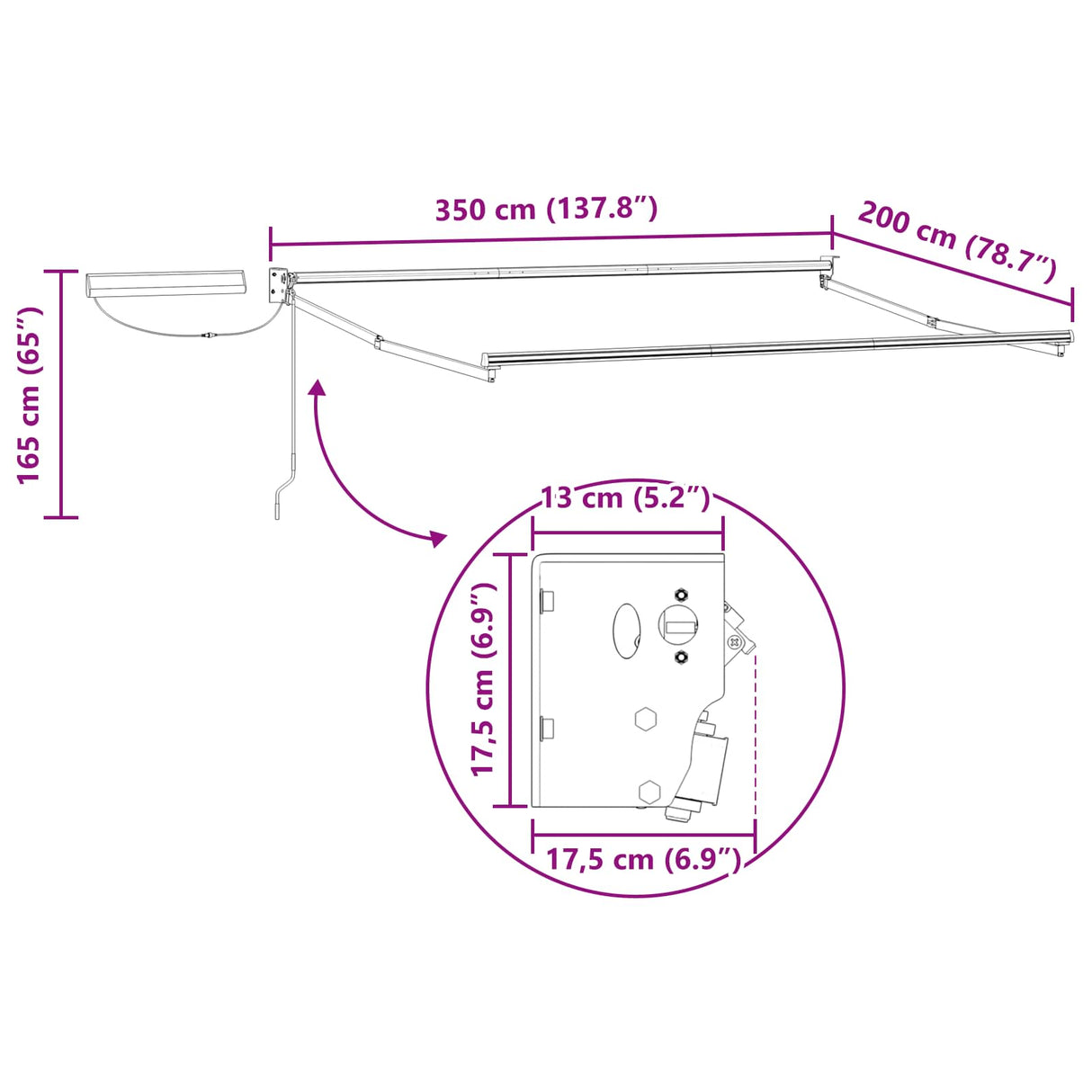 Electric Retractable Awning Frame White 3.5 x 2 m Steel