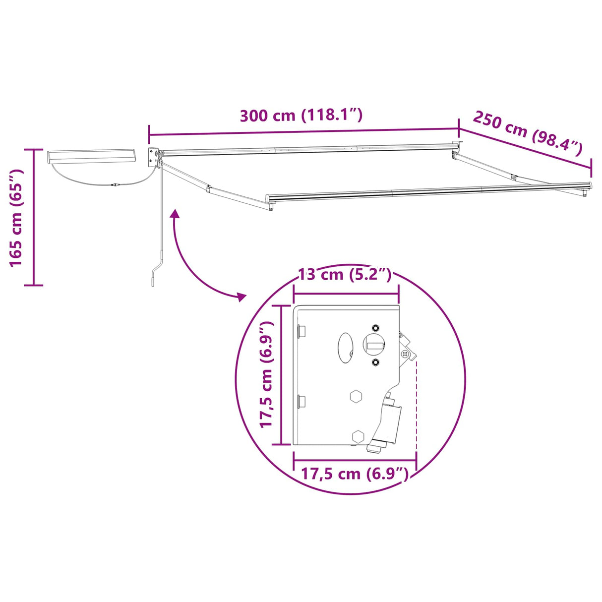 Electric Retractable Awning Frame White 3 x 2.5 m Steel
