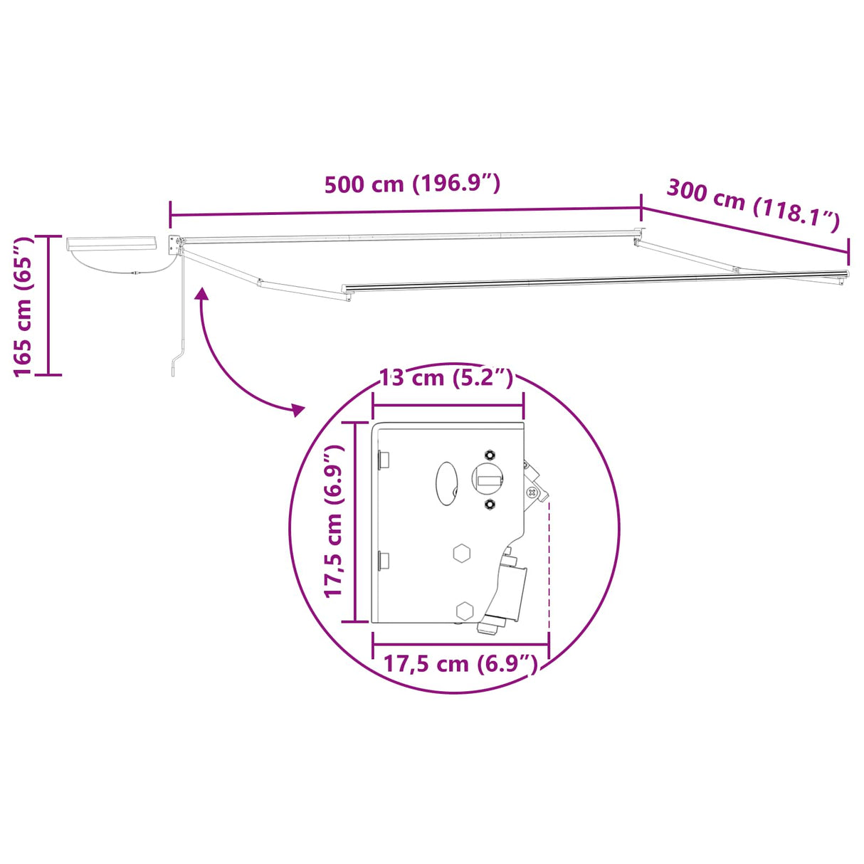 Electric Retractable Awning Frame White 5 x 3 m Steel