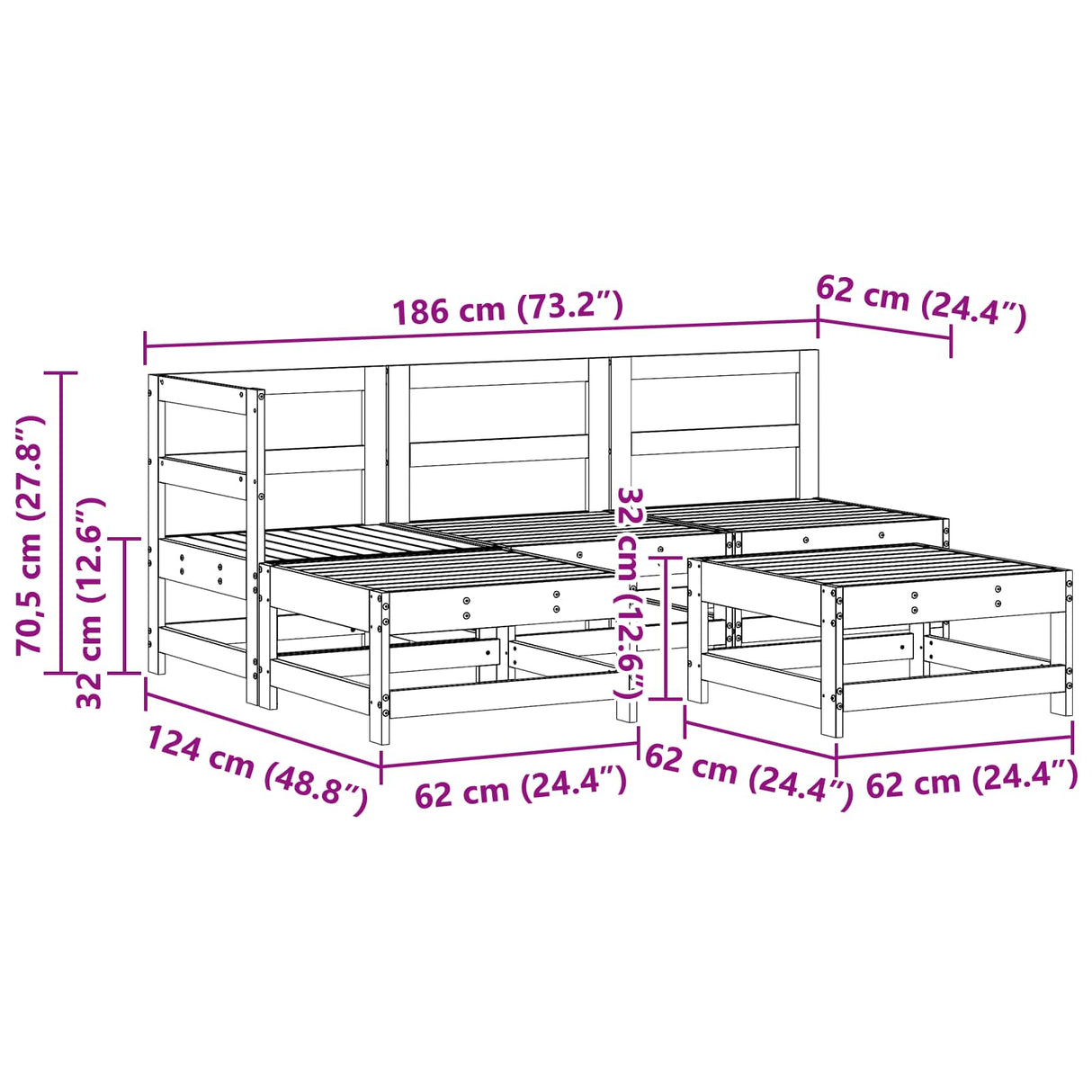 Garden Lounge Set 5 pcs Wax Brown Solid Pine Wood