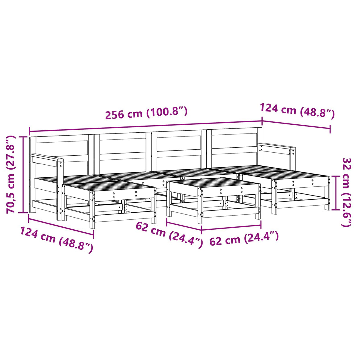 Garden Lounge Set 7 pcs Wax Brown Solid Pine Wood