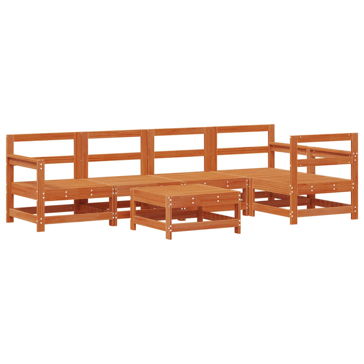 Garden Lounge Set 6 pcs Wax Brown Solid Pine Wood