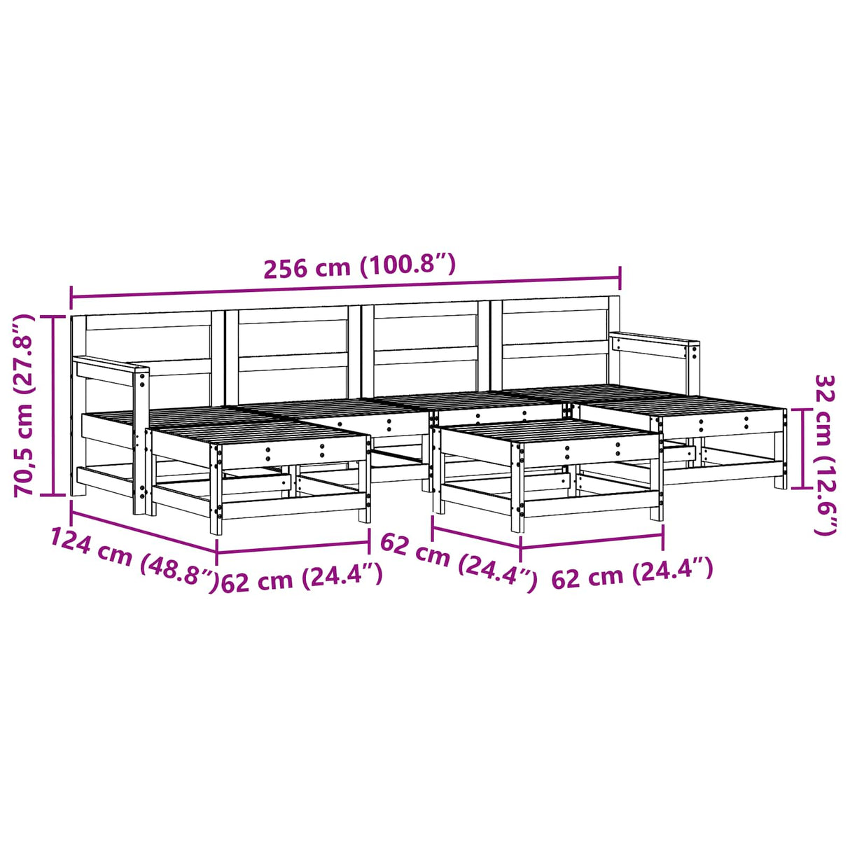 Garden Lounge Set 6 pcs Wax Brown Solid Pine Wood
