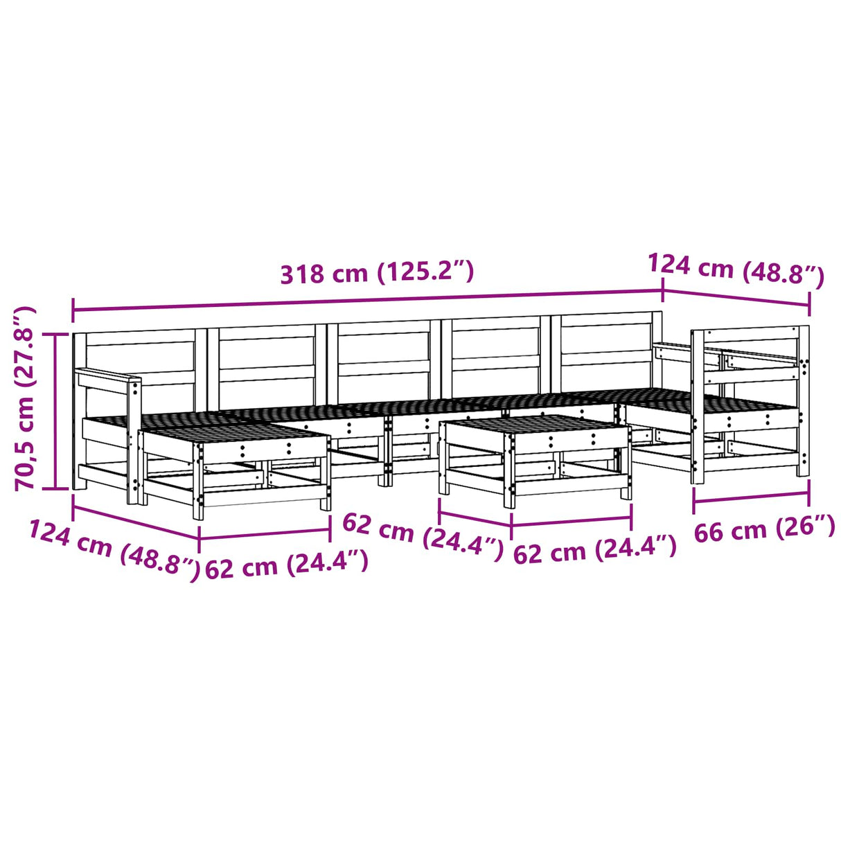 Garden Lounge Set 8 pcs Wax Brown Solid Pine Wood