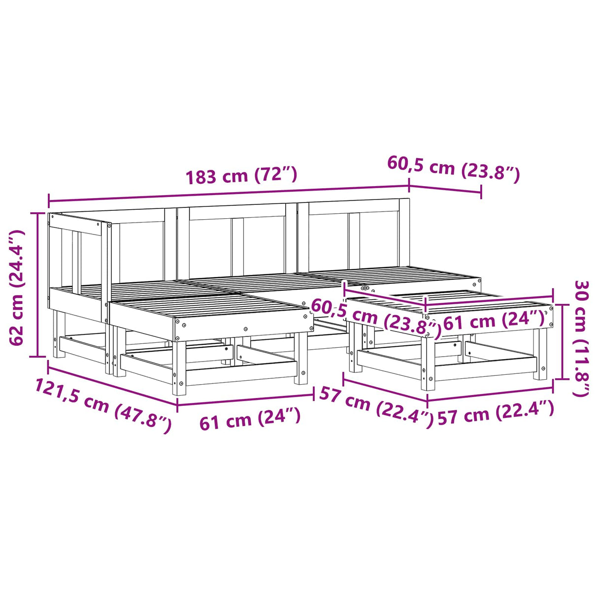 Garden Lounge Set 5 pcs Wax Brown Solid Pine Wood