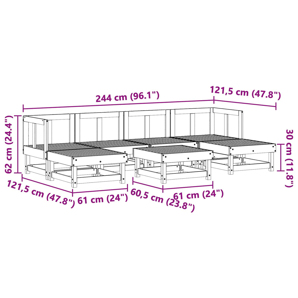 Garden Lounge Set 7 pcs Wax Brown Solid Pine Wood