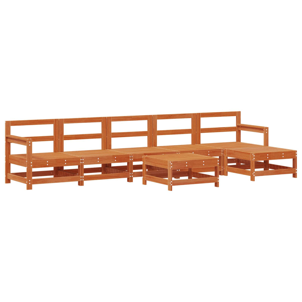 Garden Lounge Set 6 pcs Wax Brown Solid Pine Wood