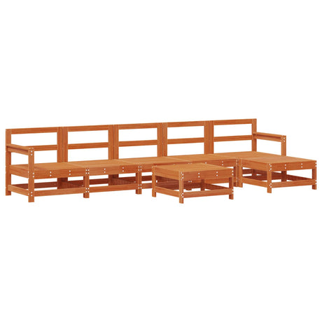 Garden Lounge Set 6 pcs Wax Brown Solid Pine Wood