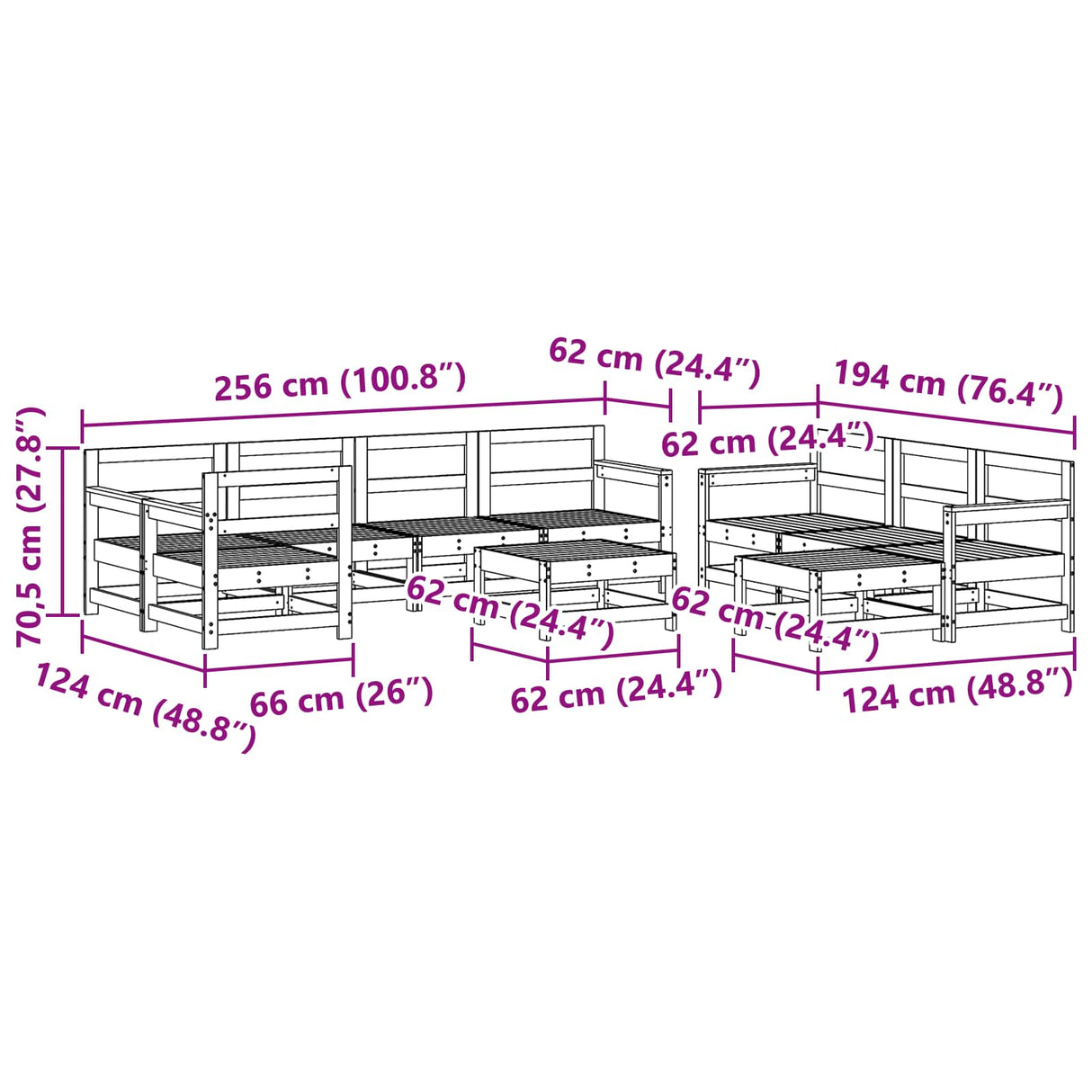 Garden Lounge Set 10 pcs Wax Brown Solid Pine Wood