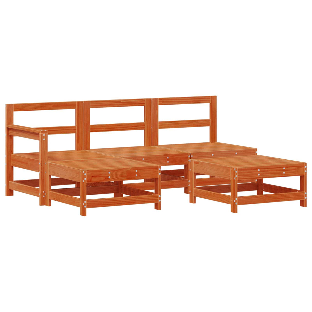 Garden Lounge Set 5 pcs Wax Brown Solid Pine Wood