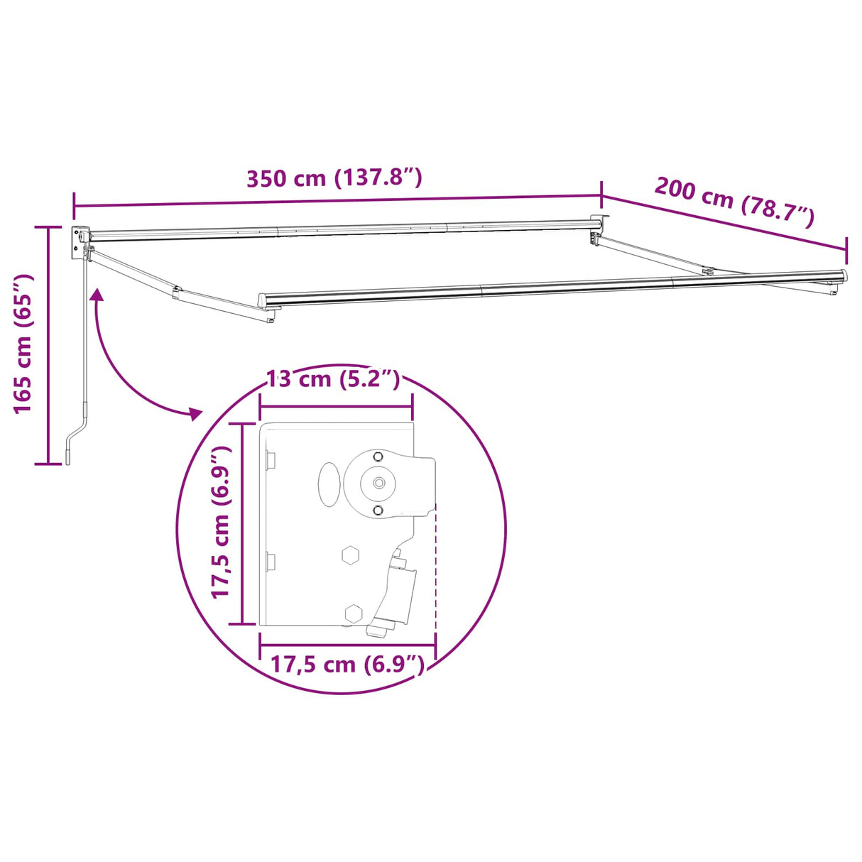 Manual Retractable Awning Anthracite and White 3.5 x 2 m