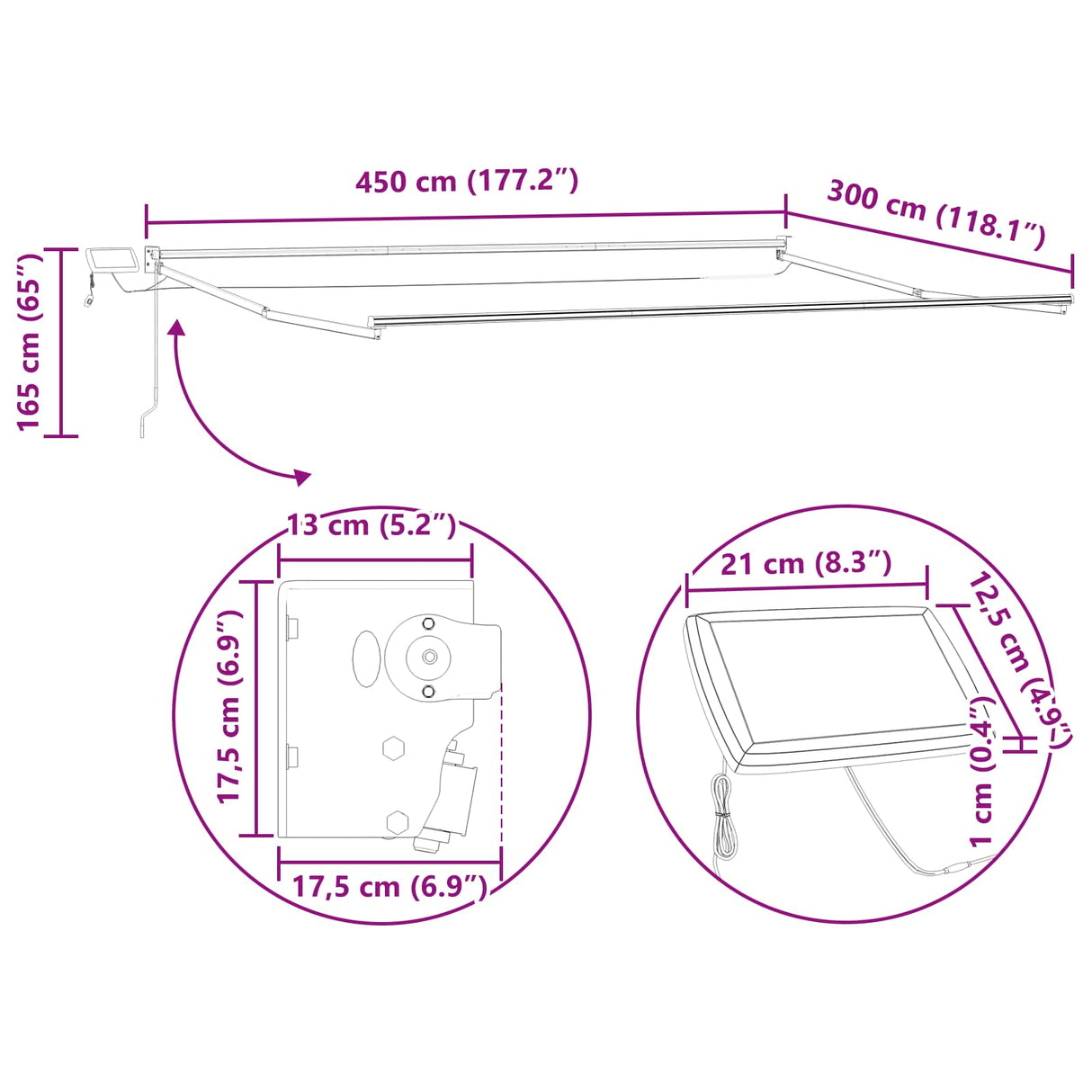 Manual Retractable Awning with LEDs White 4.5 x 3 m