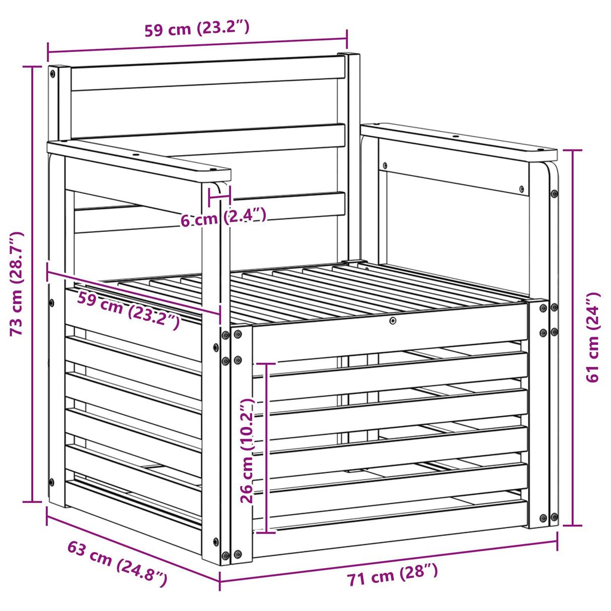Outdoor Sofa Set Natural 71 x 63 x 73 cm Solid Acacia Wood