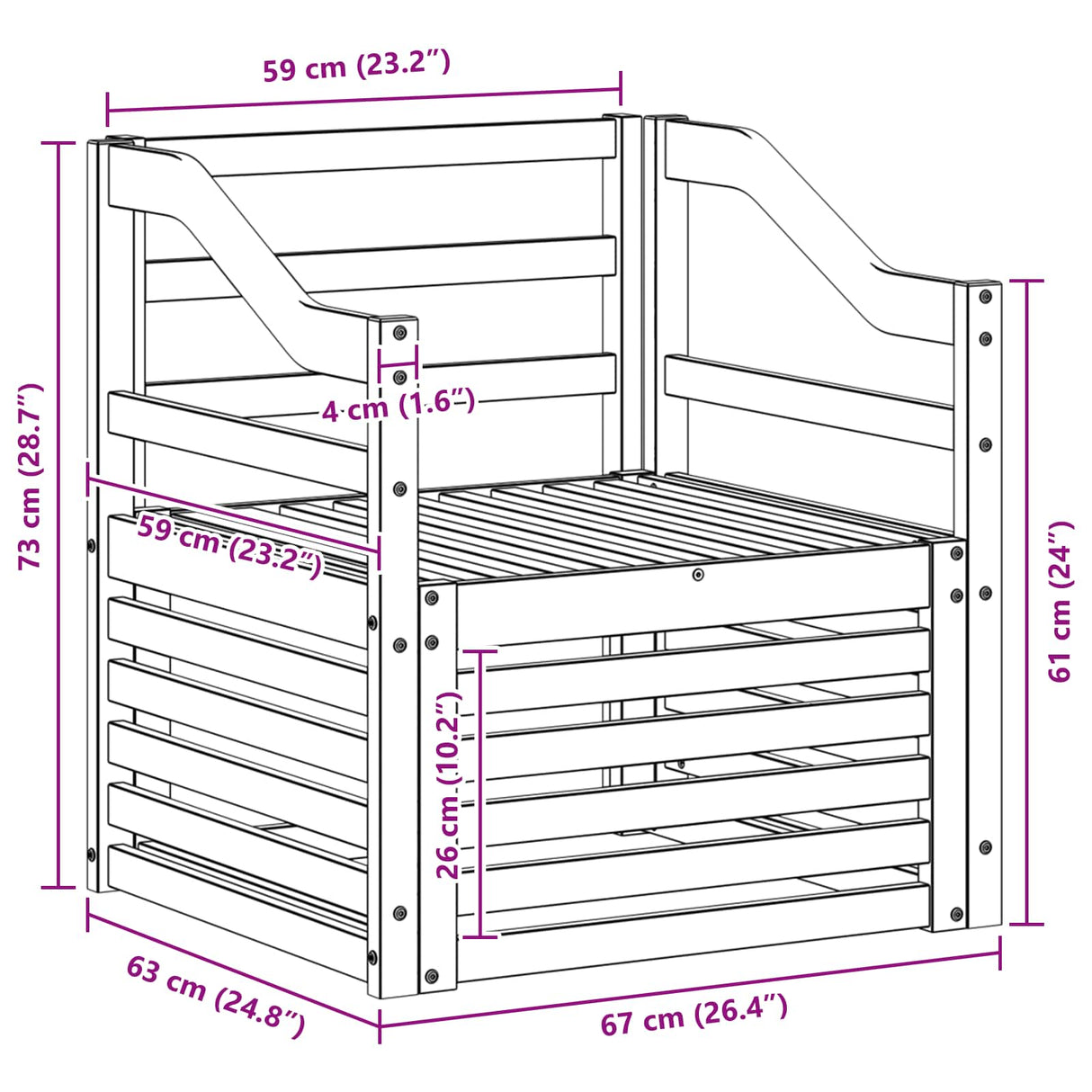 Outdoor Sofa Set Natural 67 x 63 x 73 cm Solid Acacia Wood