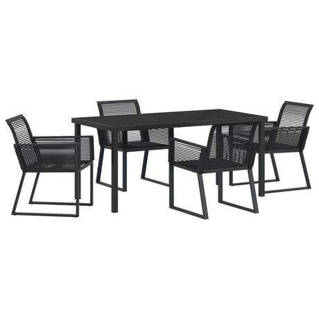 5 Piece Garden Dining Set Black Poly Rattan