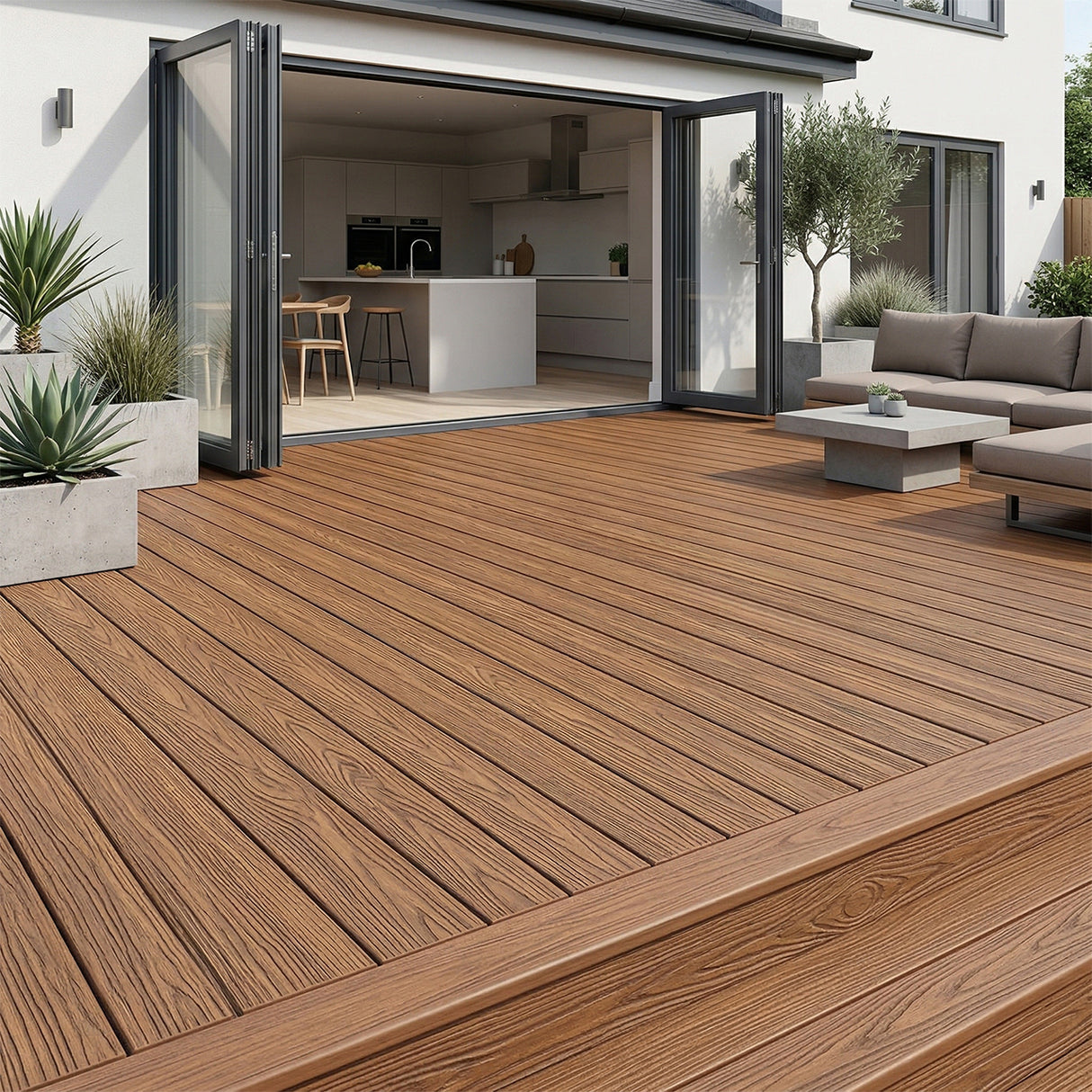 4.8m Woodgrain Composite Decking Board - Teak (Pallet)