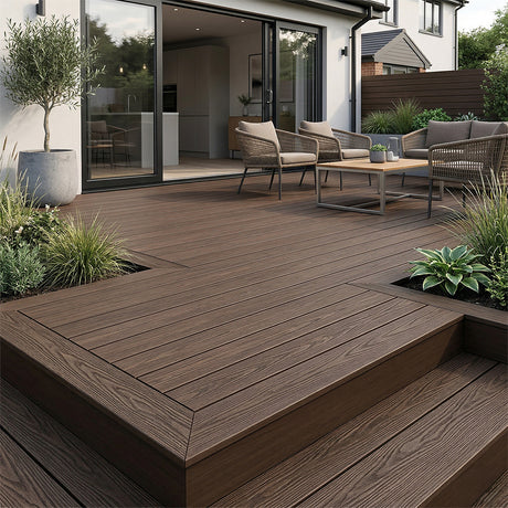 3.6m Woodgrain Composite Decking Board - Brown