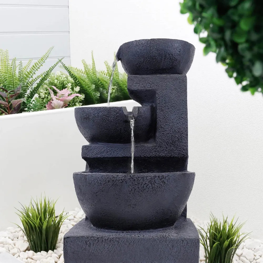 Solar Powered Water Feature - Cascading Black Ceramic