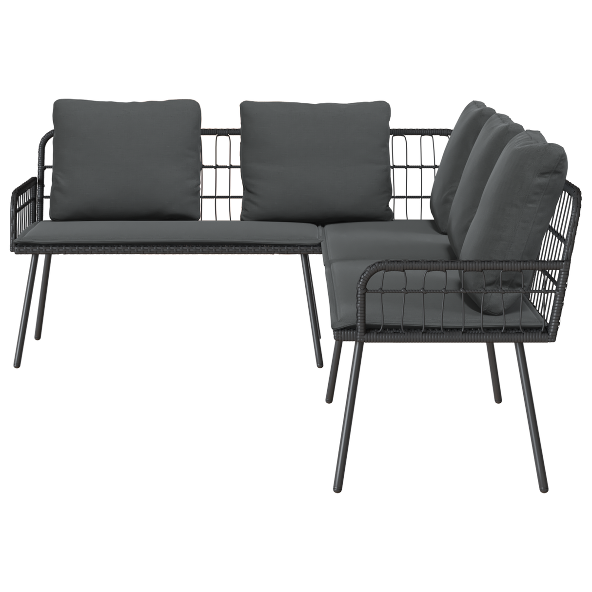 4 Piece Garden Sofa Set with Cushions Black Poly Rattan