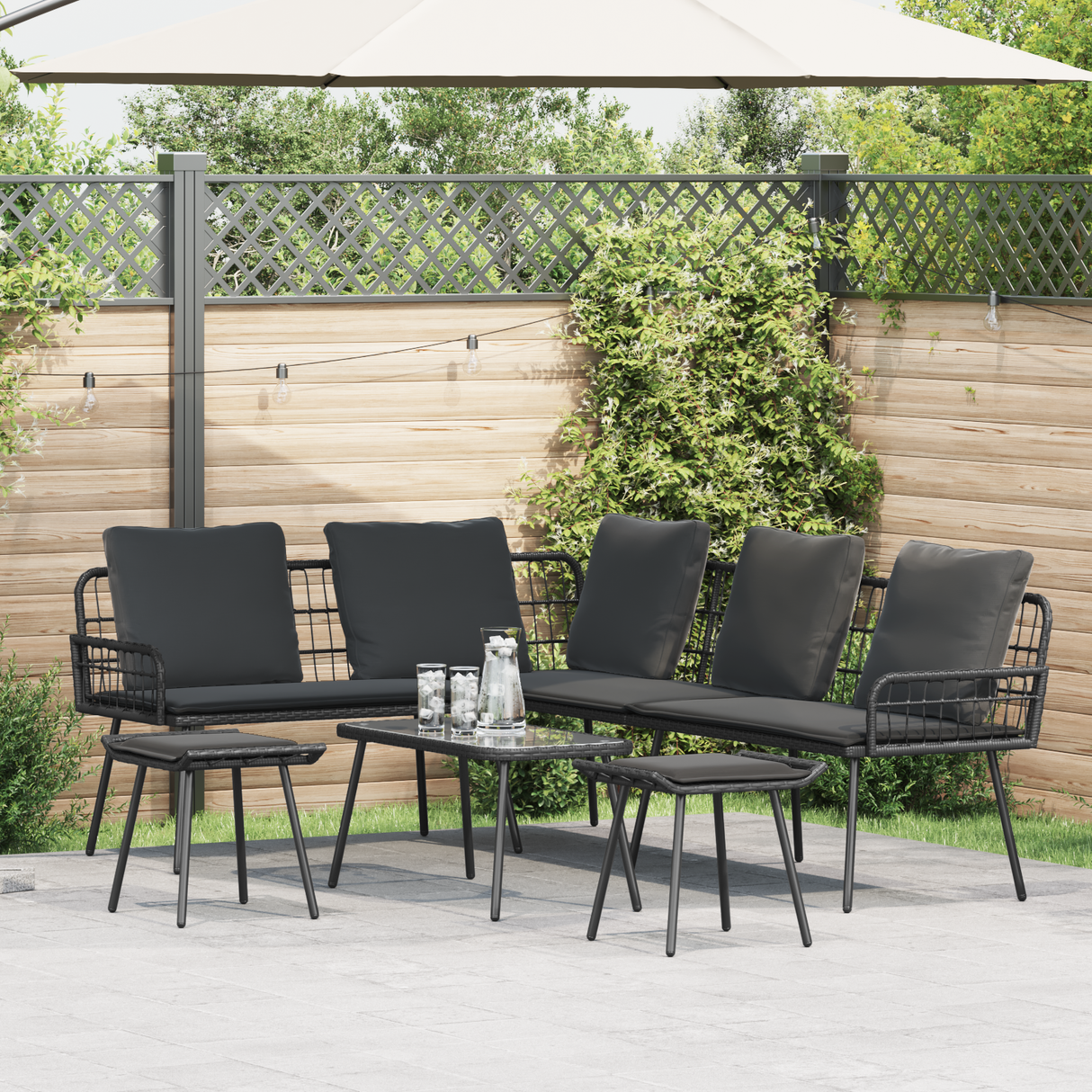 4 Piece Garden Sofa Set with Cushions Black Poly Rattan