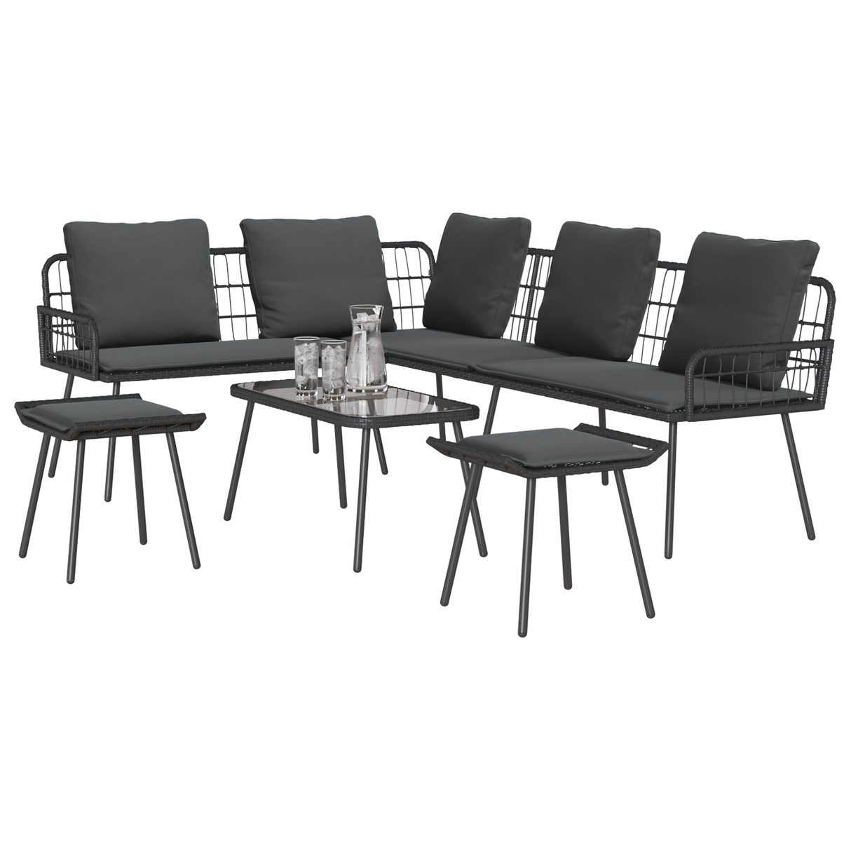 4 Piece Garden Sofa Set with Cushions Black Poly Rattan