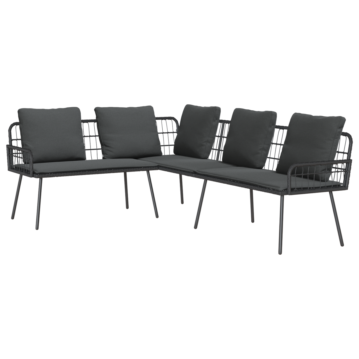 4 Piece Garden Sofa Set with Cushions Black Poly Rattan