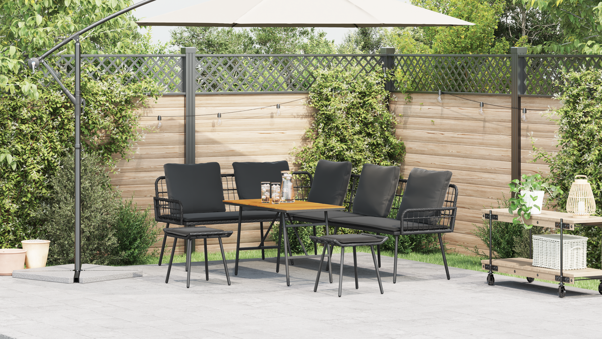 4 Piece Garden Sofa Set with Cushions Black Poly Rattan
