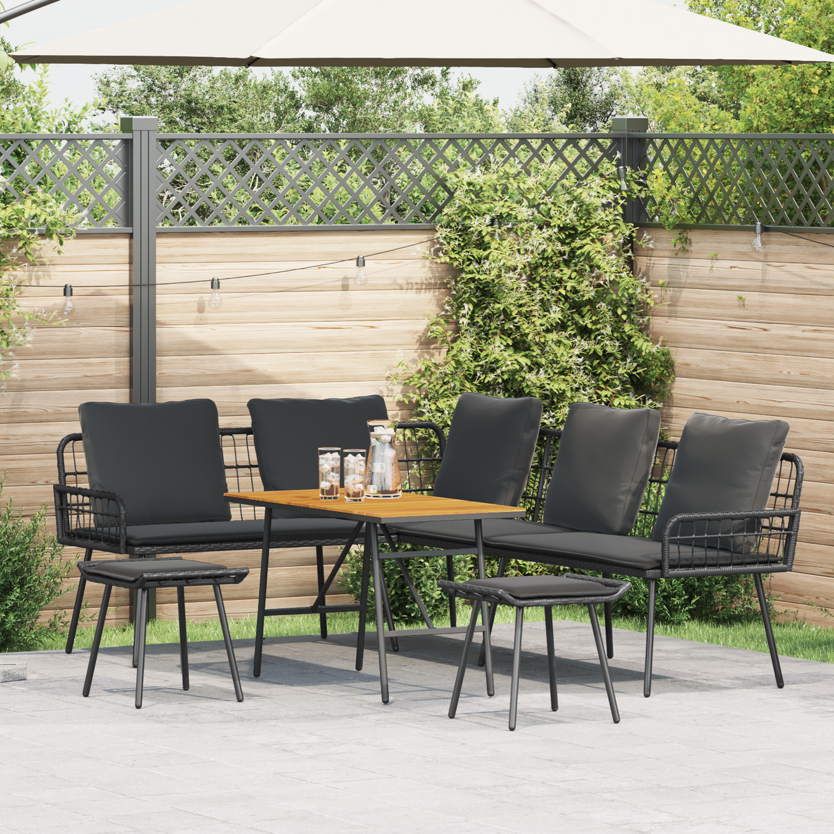4 Piece Garden Sofa Set with Cushions Black Poly Rattan