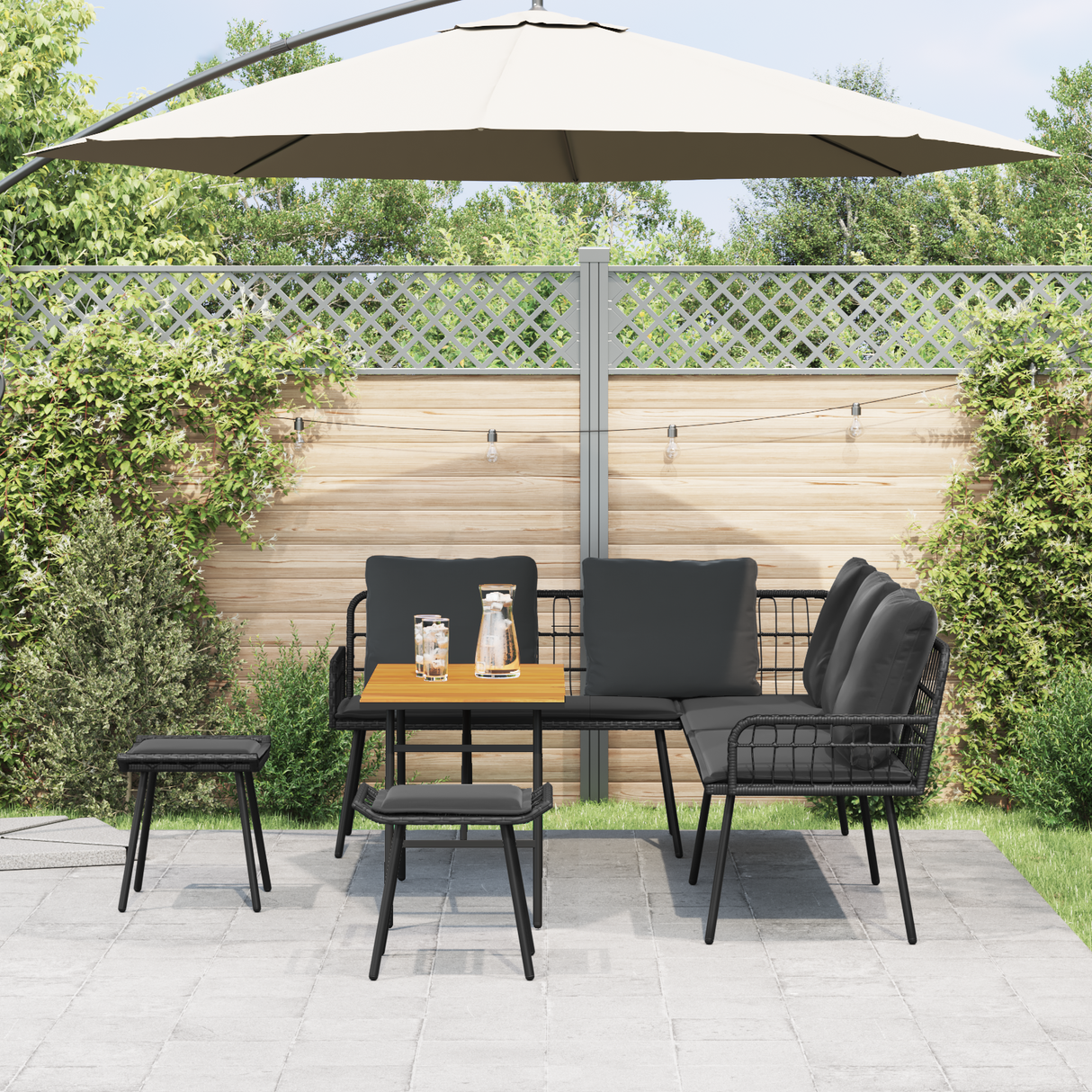 4 Piece Garden Sofa Set with Cushions Black Poly Rattan