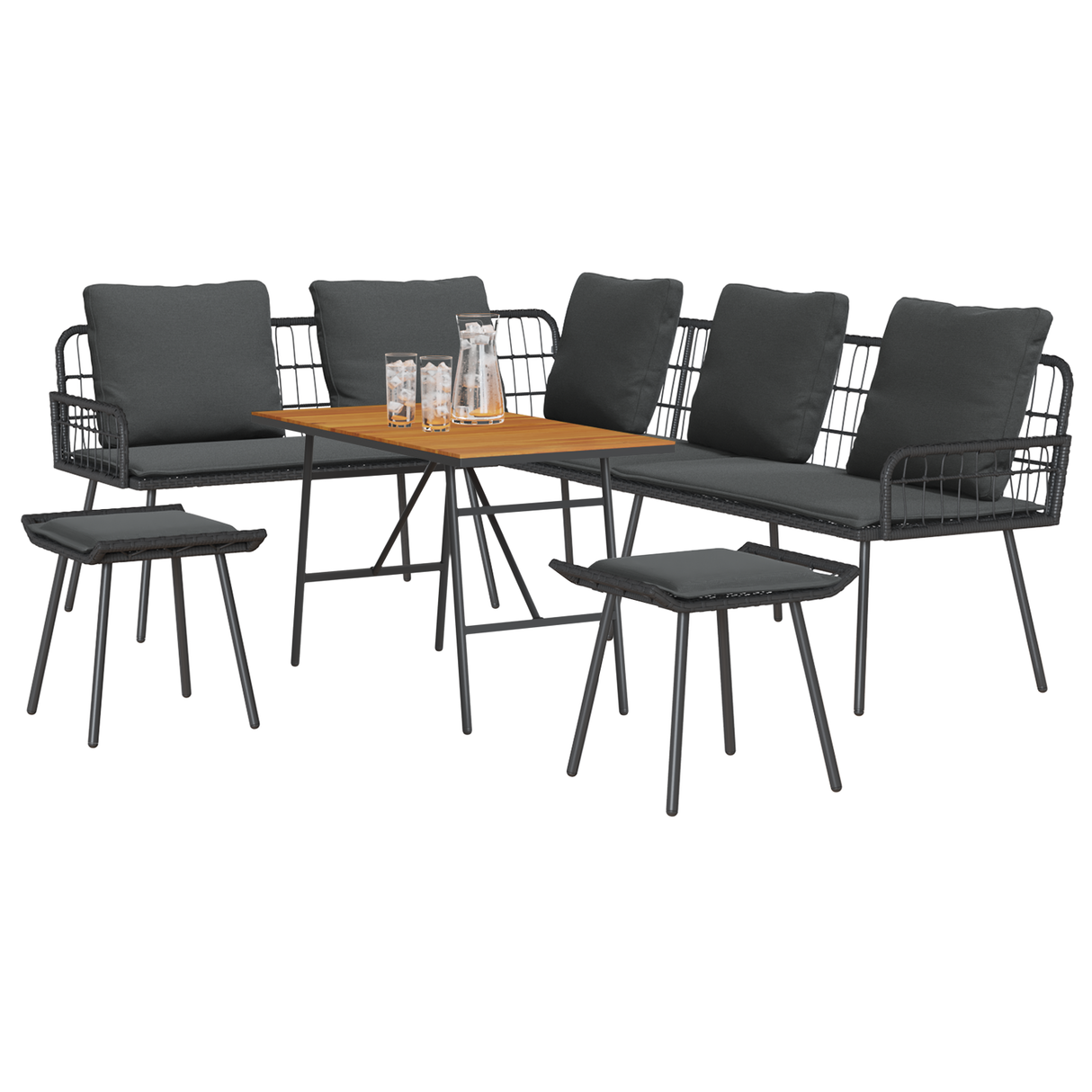 4 Piece Garden Sofa Set with Cushions Black Poly Rattan