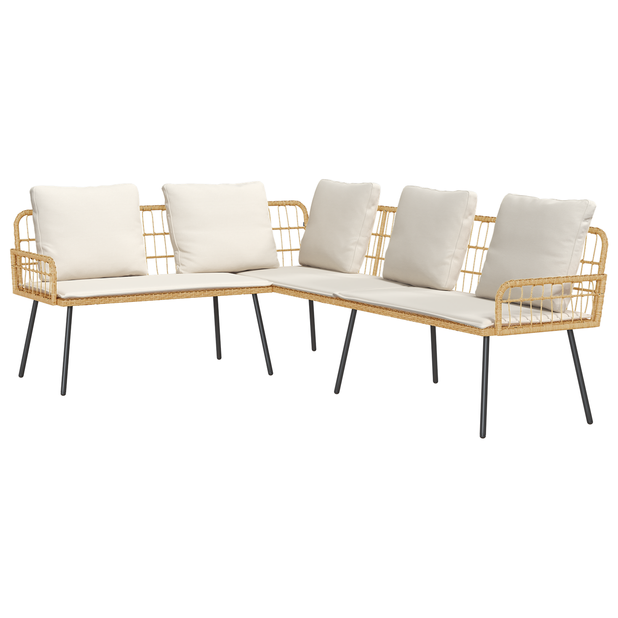 4 Piece Garden Sofa Set with Cushions Natural Poly Rattan