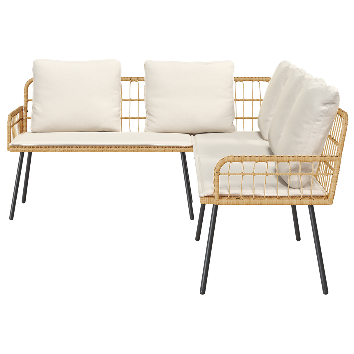 4 Piece Garden Sofa Set with Cushions Natural Poly Rattan