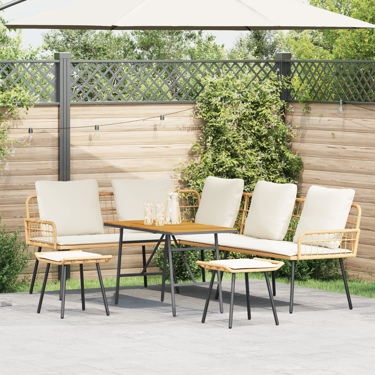 4 Piece Garden Sofa Set with Cushions Natural Poly Rattan