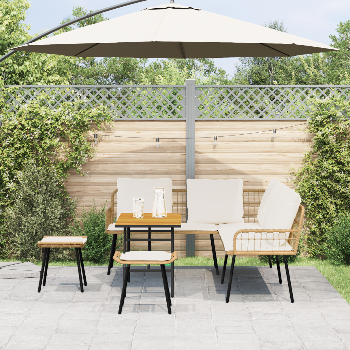 4 Piece Garden Sofa Set with Cushions Natural Poly Rattan