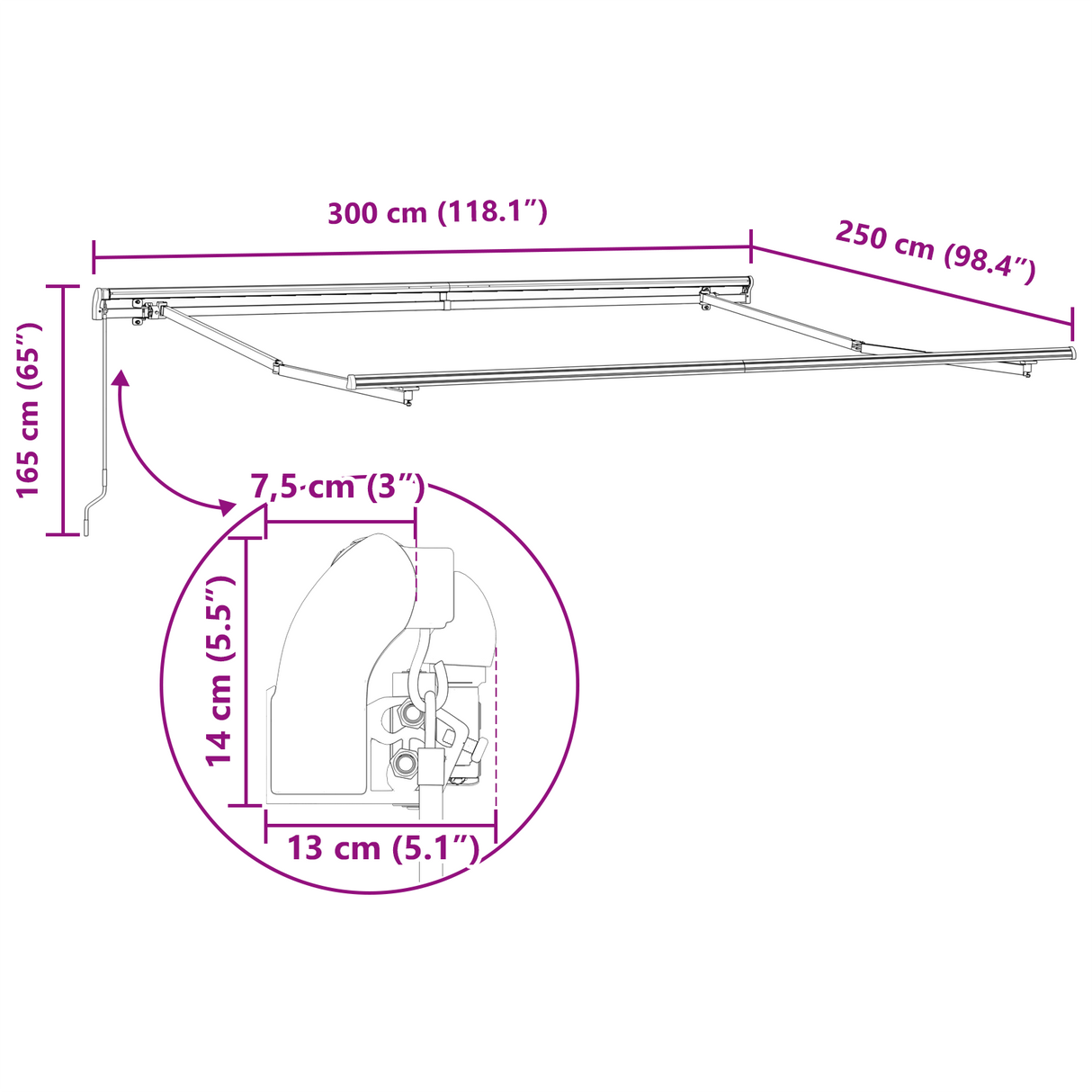 Manual Retractable Awning Light Grey 300x250 cm