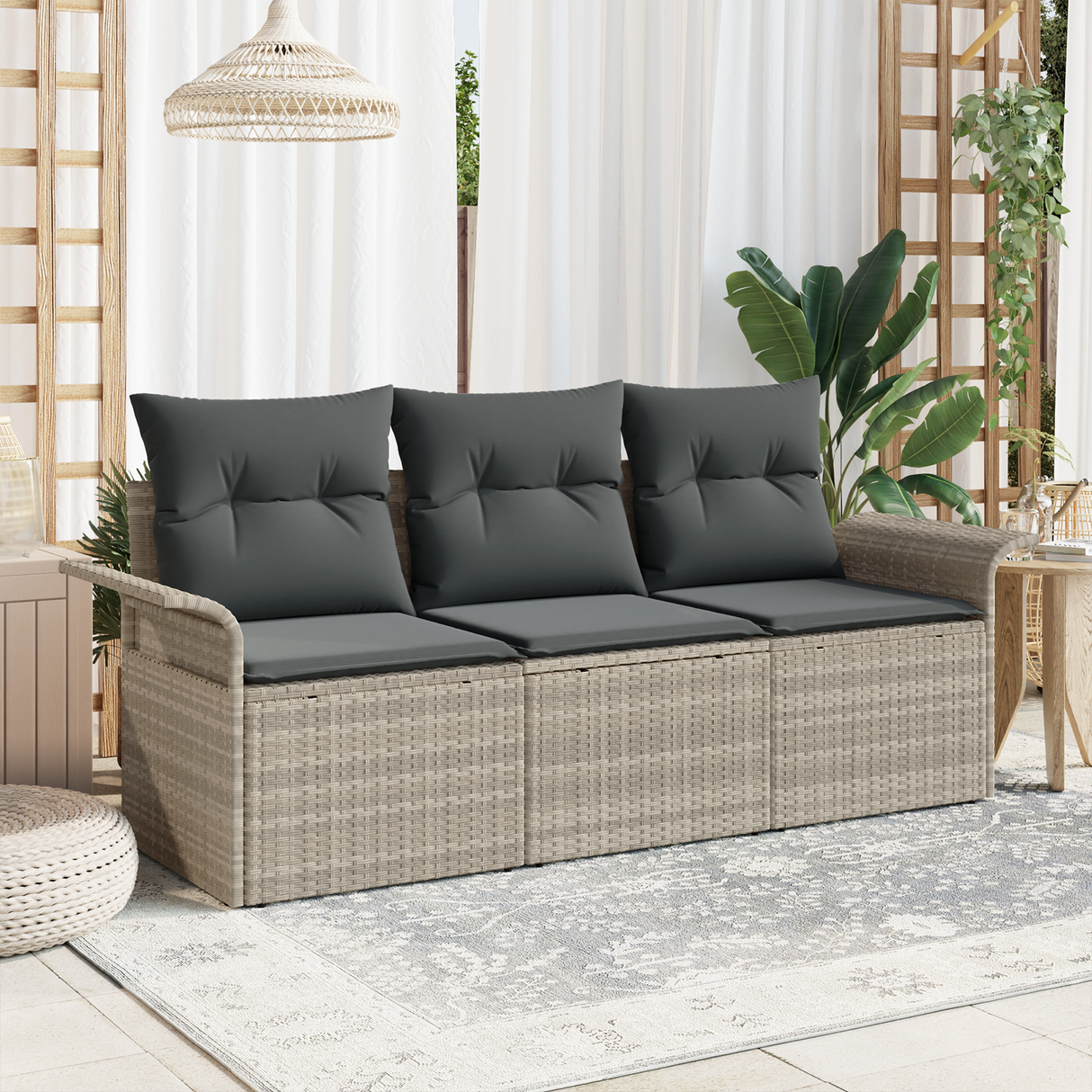 3 Piece Garden Sofa Set with Cushions Light Grey Poly Rattan