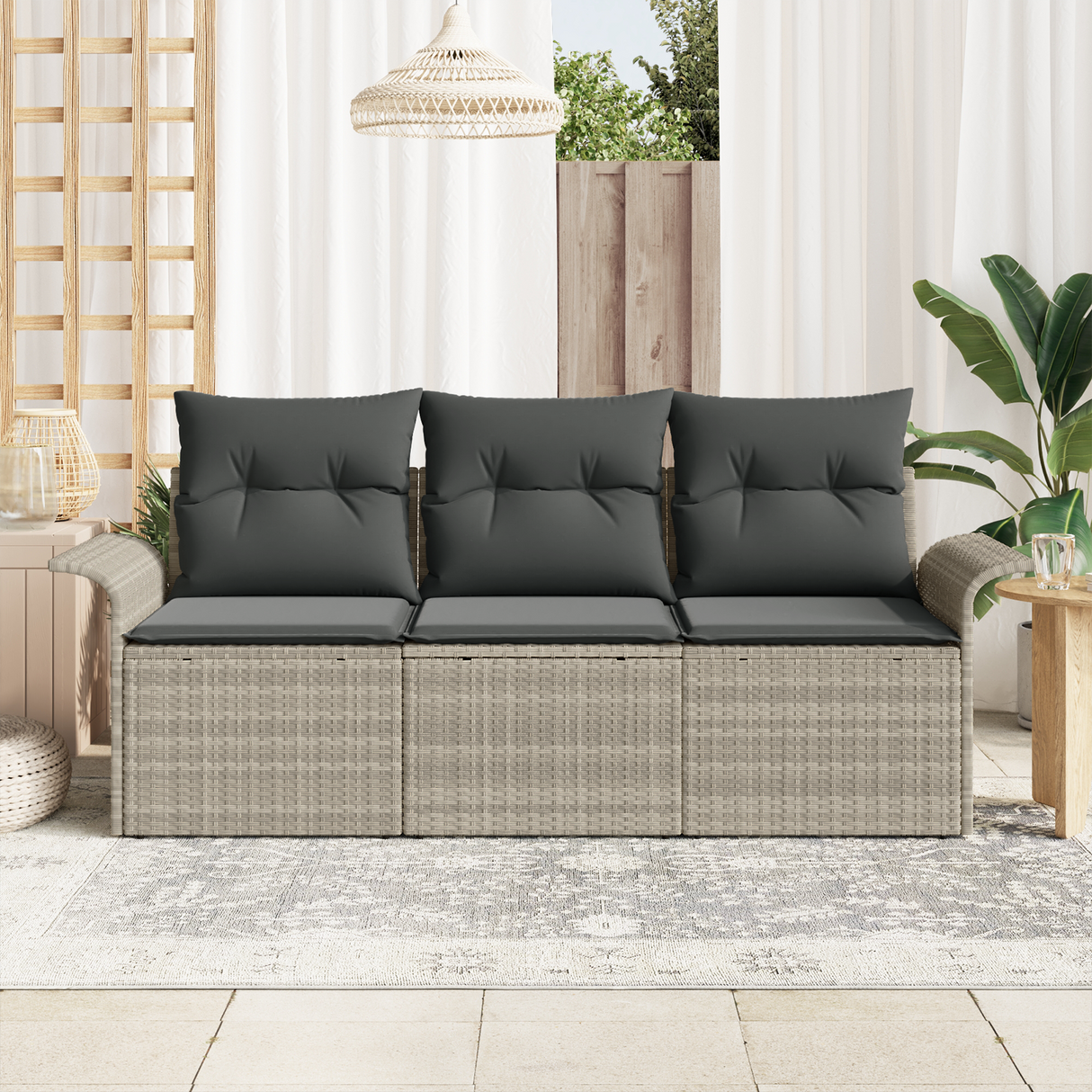 3 Piece Garden Sofa Set with Cushions Light Grey Poly Rattan