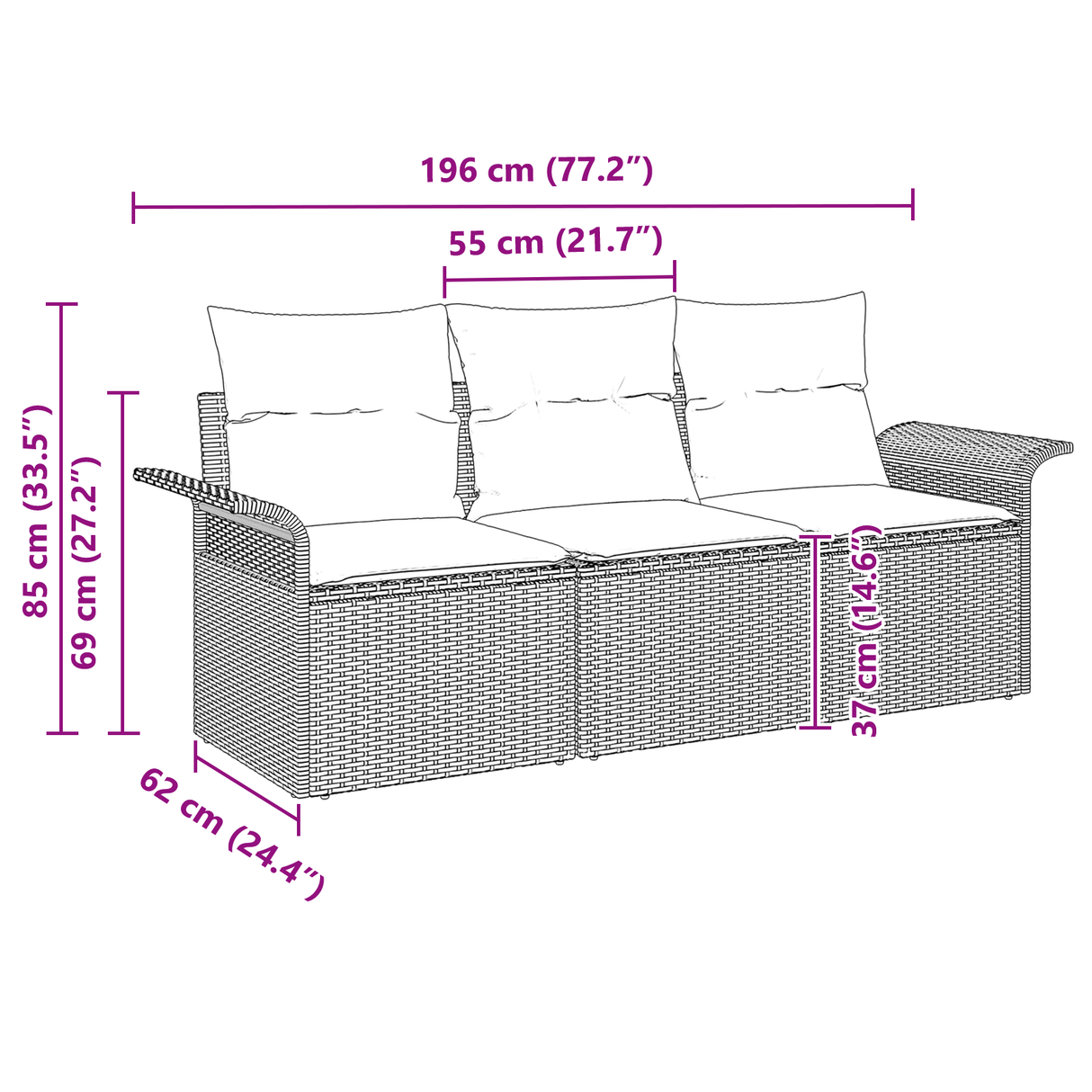 3 Piece Garden Sofa Set with Cushions Light Grey Poly Rattan