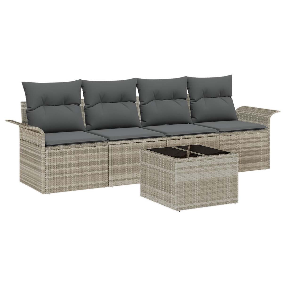 5 Piece Garden Sofa Set with Cushions Light Grey Poly Rattan