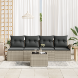 5 Piece Garden Sofa Set with Cushions Light Grey Poly Rattan