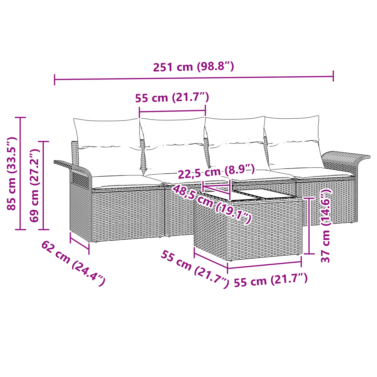 5 Piece Garden Sofa Set with Cushions Light Grey Poly Rattan