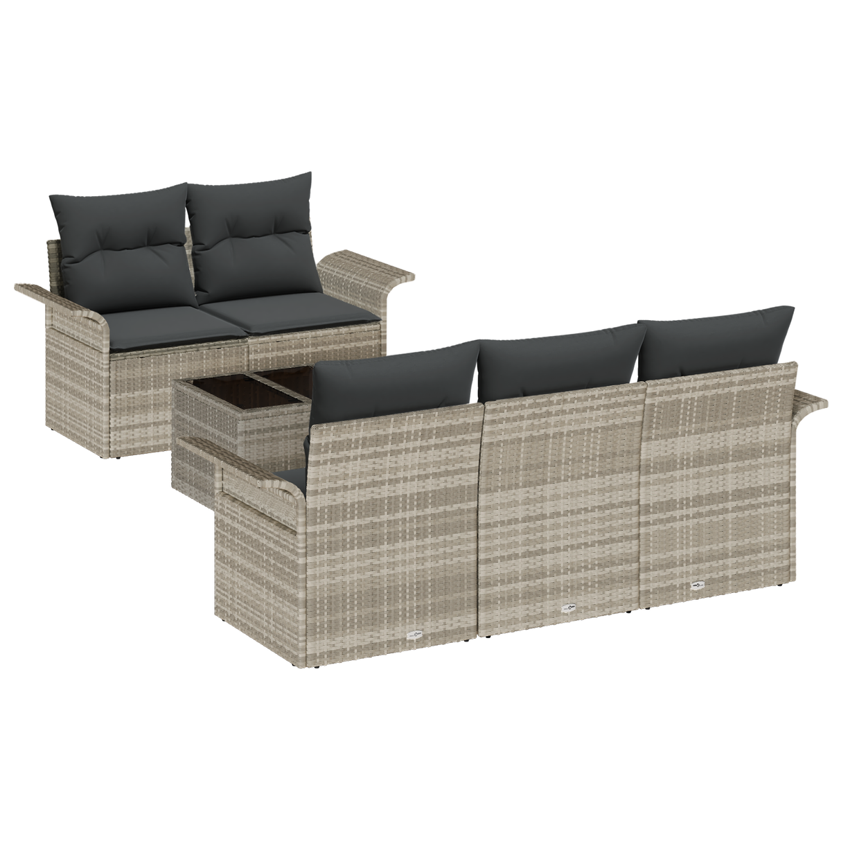 6 Piece Garden Sofa Set with Cushions Light Grey Poly Rattan