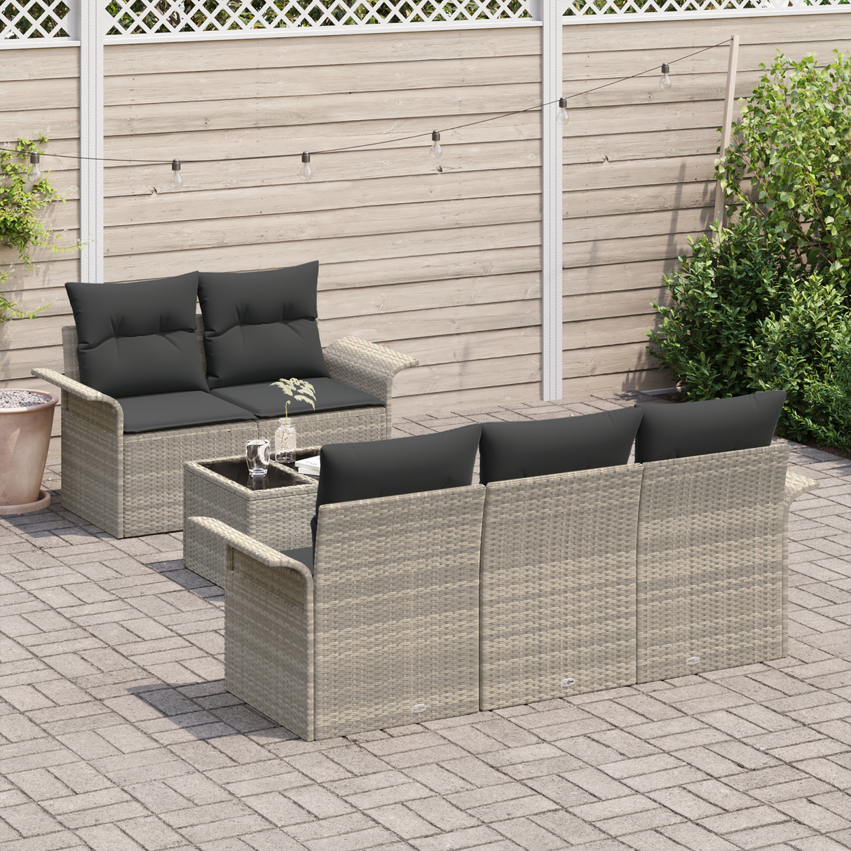 6 Piece Garden Sofa Set with Cushions Light Grey Poly Rattan
