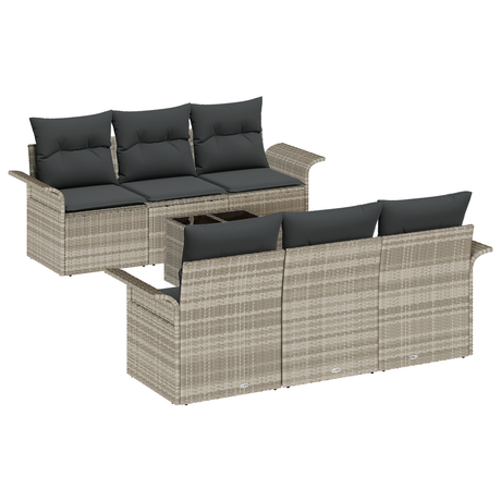 7 Piece Garden Sofa Set with Cushions Light Grey Poly Rattan