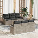 7 Piece Garden Sofa Set with Cushions Light Grey Poly Rattan