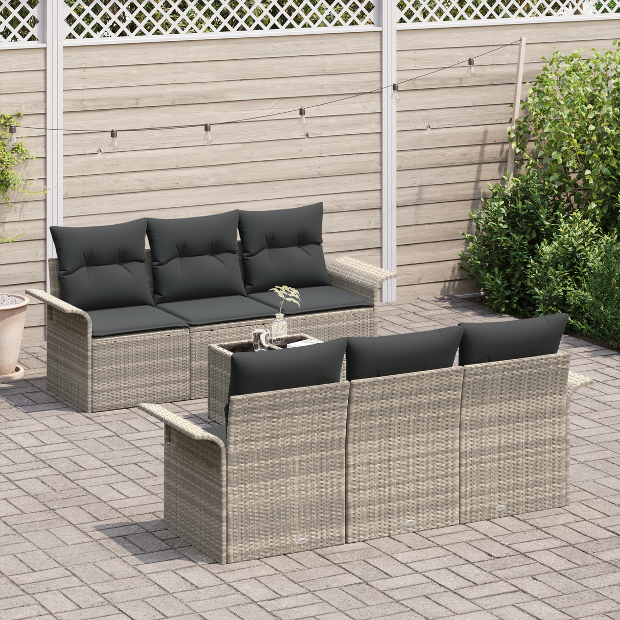 7 Piece Garden Sofa Set with Cushions Light Grey Poly Rattan